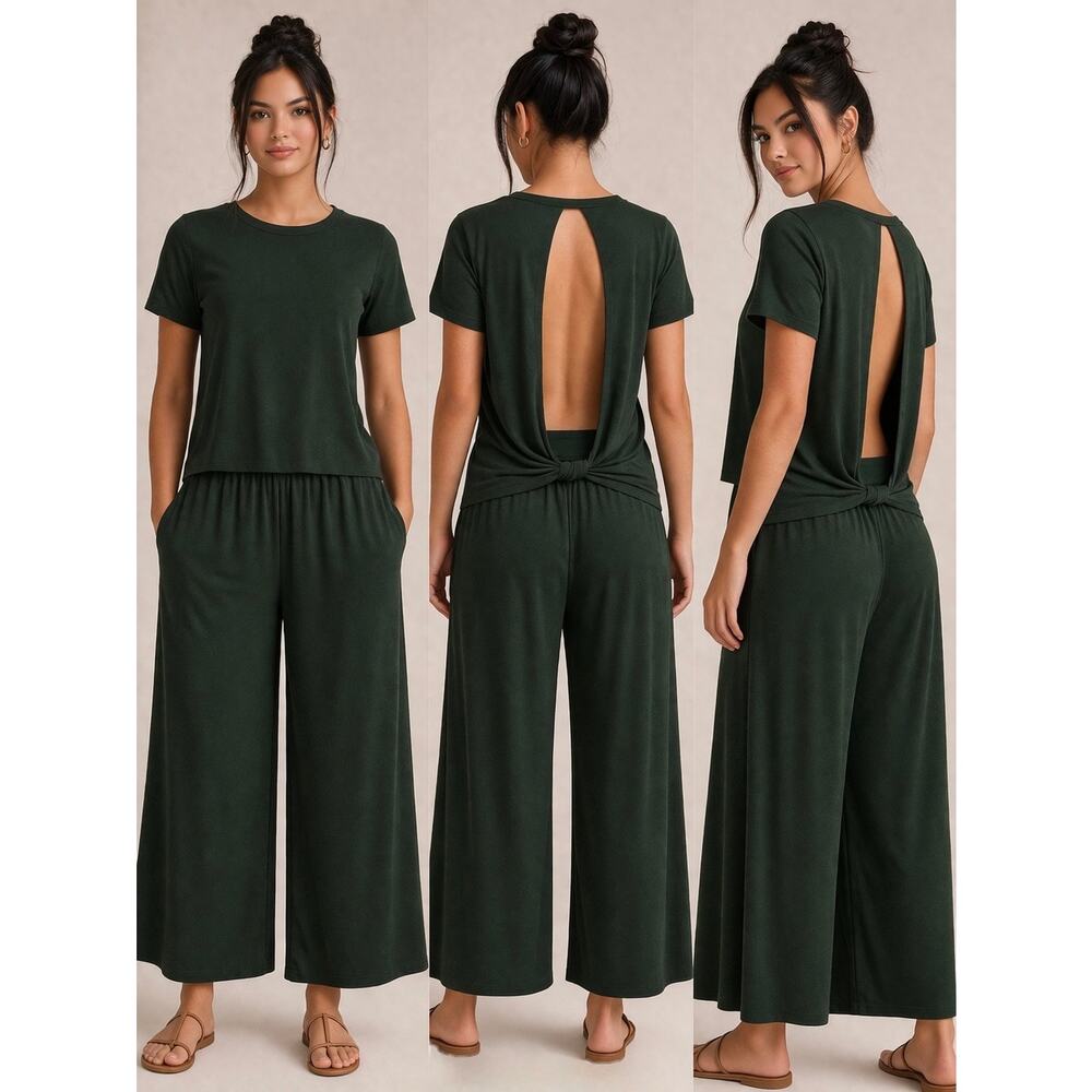 Sweaty Betty Nori Green Jumpsuit Open Back Wide Leg Crop Athleisure Size Small